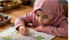 Child drawing and observing nature