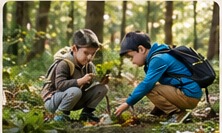 Children exploring a forest together