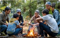 Children cooperating on an outdoor group task